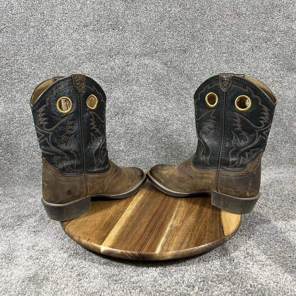 Ariat Heritage Roughstock Kids Size 3 Brown Black Western Cowboy Boots Used